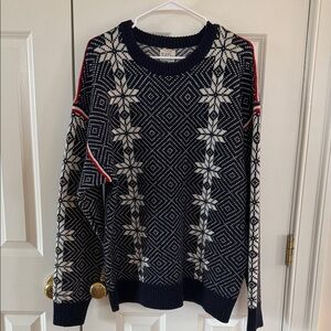 J. Crew Navy, White and Red Norwegian Crewneck Ski Sweater Mens Large